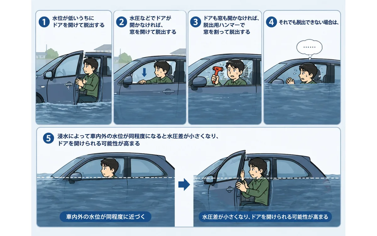 水没車から生き延びる方法 エルグランドとキックスで脱出可能な窓が違う